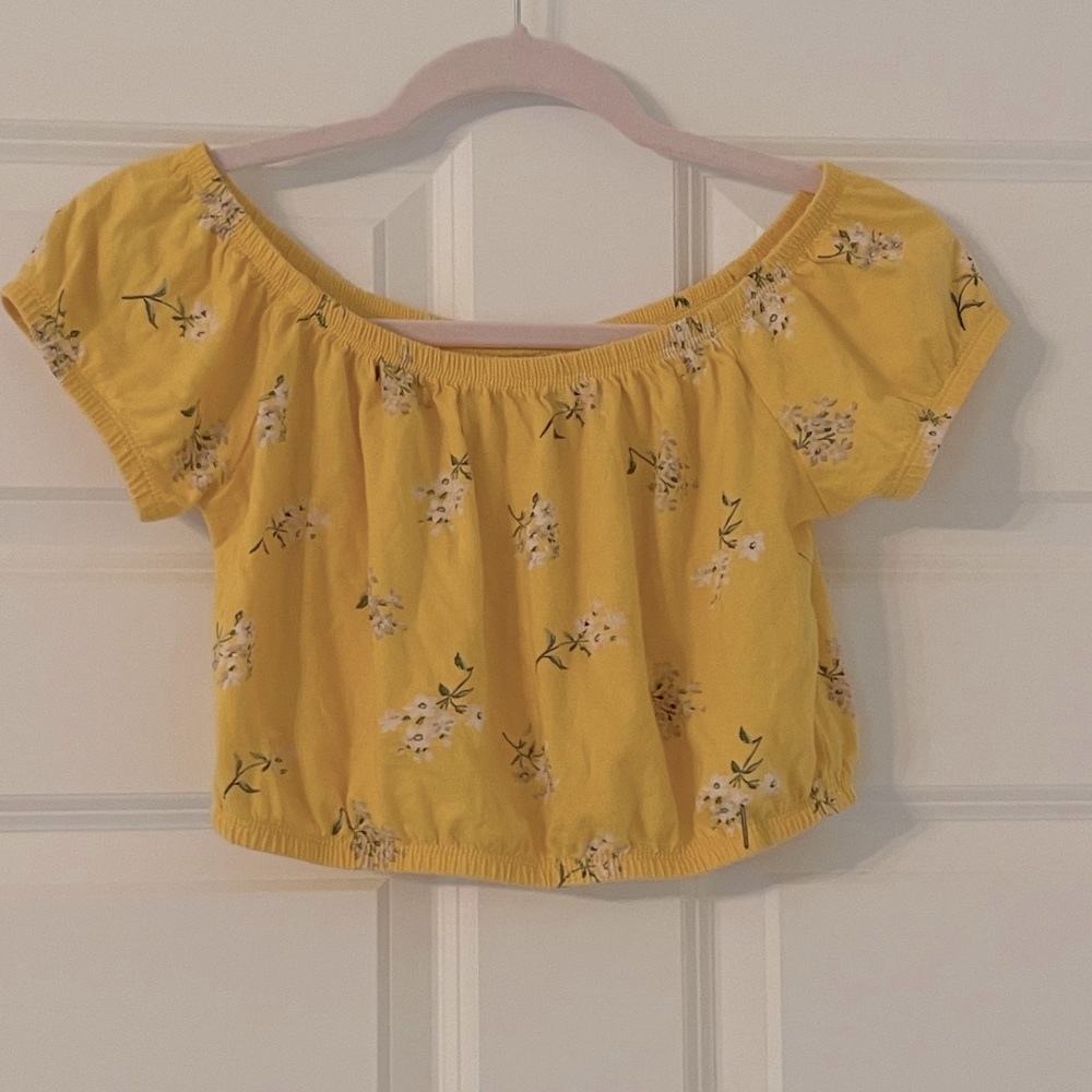 Hollister Yellow Floral Off Shoulder Cropped Peasant Top XS